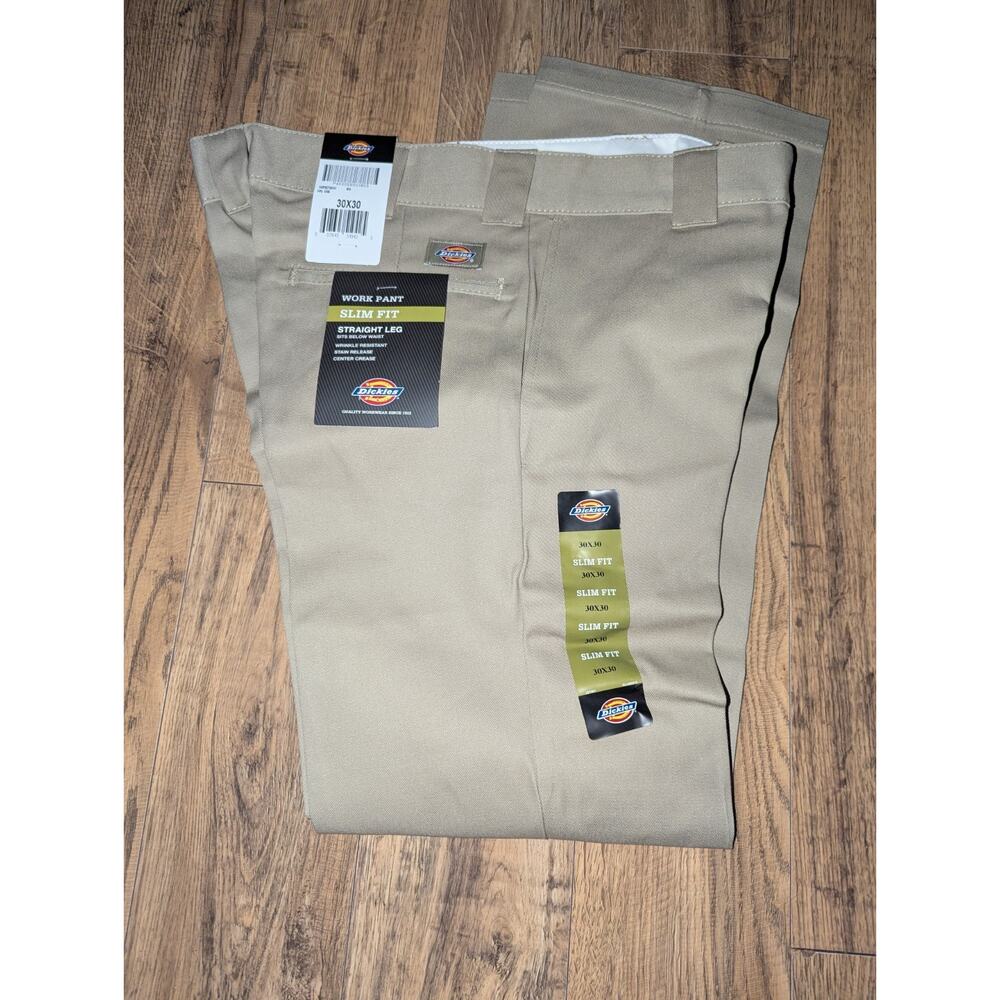 Dickies Men's Khaki Slim‎ Fit Straight Leg Durable Work Pants Size 30x30